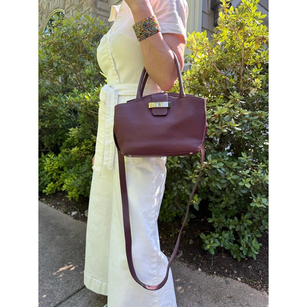 $1400 MSRP MAURO GOVERNA Dolcecalf Top Handle Satchel Bordeaux Detachable Strap - Picture 4 of 14